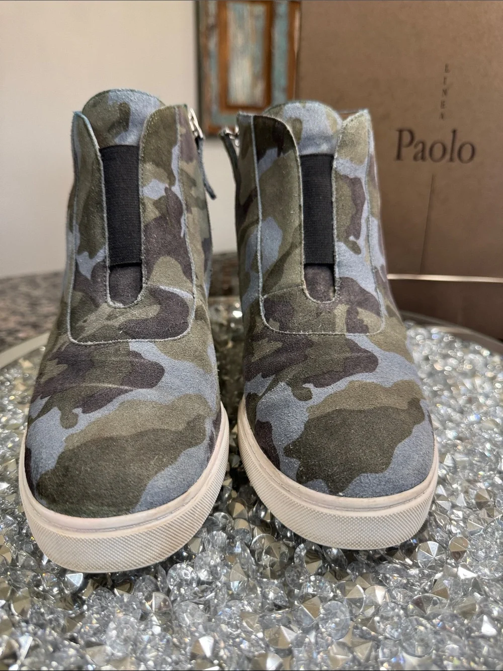 Lines Paolo suede Green and blue Camo Wedge Sneaker